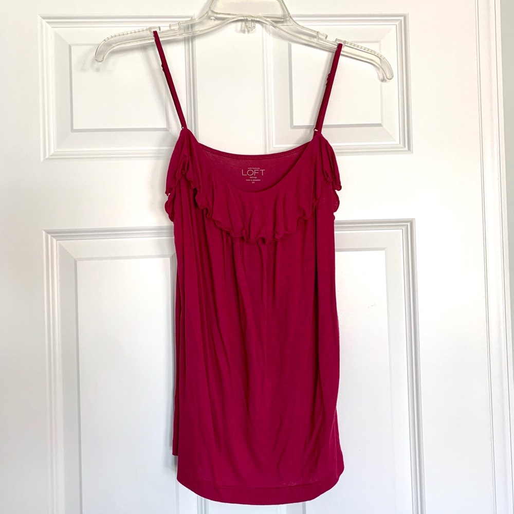 LOFT Magenta Ruffle Tank